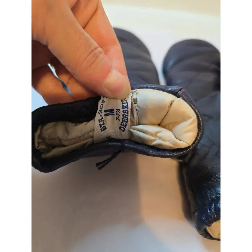 Vtg LL Bean Sta-Soft Deerskin Medium Blue Or Black Mittens